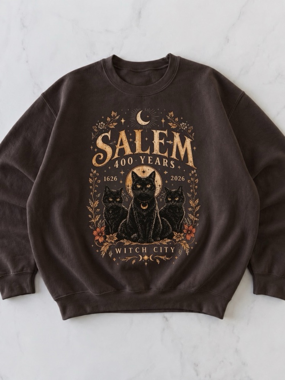 Salem 400 Years Witch City Black Cat Vintage Crewneck Sweatshirt